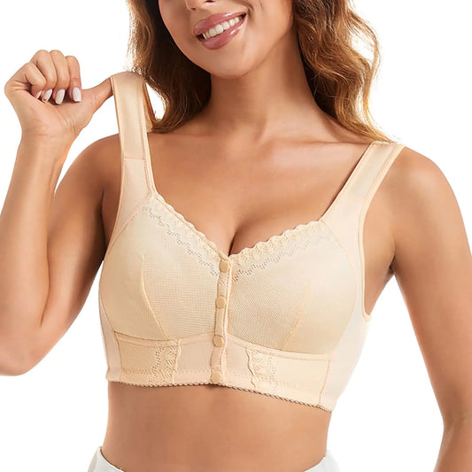 Bras for Women-Womens Bras Moona Bra Front Closure Bra for Seniors Full Coverage Comfortable Cotton Bras No Wire (Beige XXXXXL)