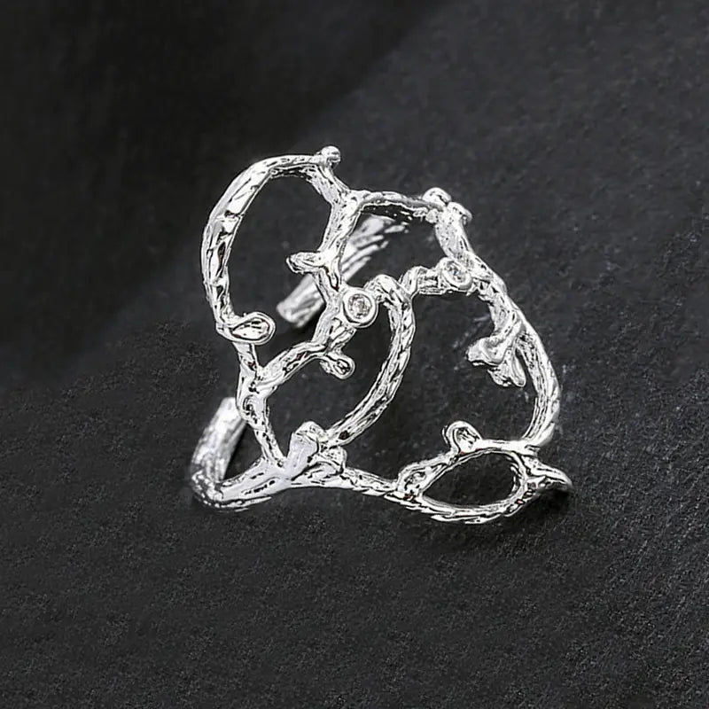French Textured Ring Set with Korean Style Open Ring