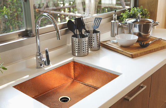33" Drop-in Hammered Copper Kitchen Sink – Single Well | Shiny Finish | 33x22x9