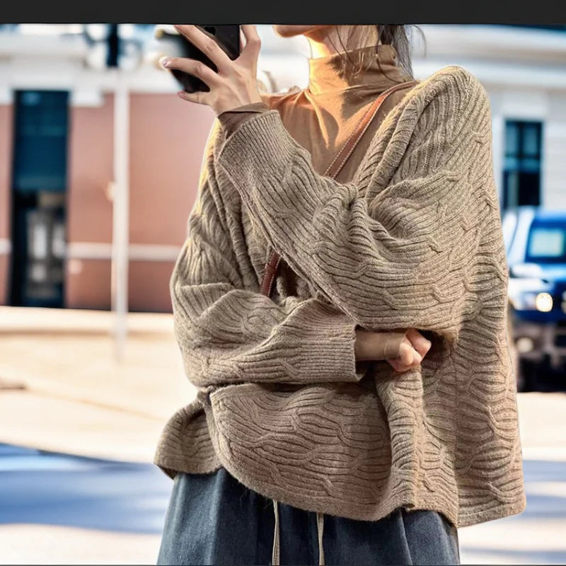 Autumn V-neck Casual Retro Sweater Jacket for Women