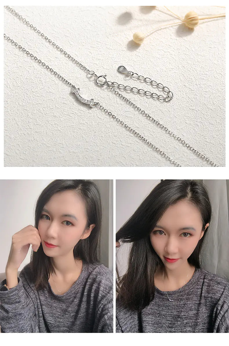 S925 Silver Minimalist Smile Face Necklace for Women