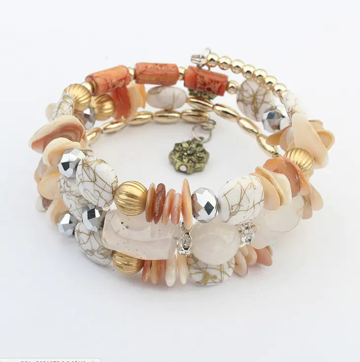 Vintage Ethnic Style Natural Stone Wire Beaded Bracelet