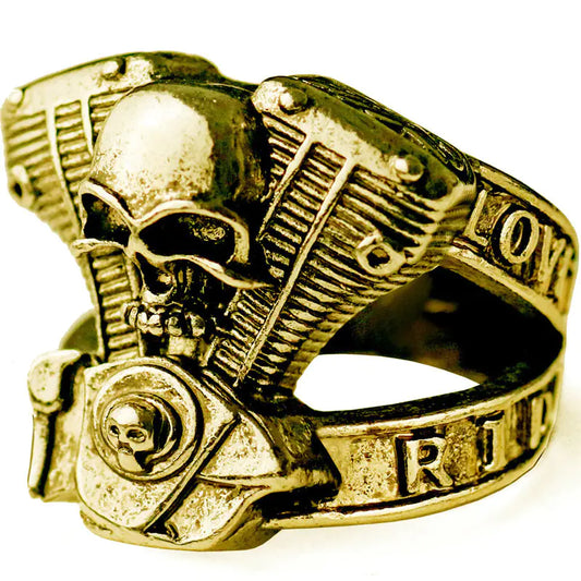 Ghost Rider Skull Engine Ring - Retro Punk Biker Ring
