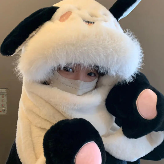 Cute Dog Winter Fleece Hat Scarf Gloves Set