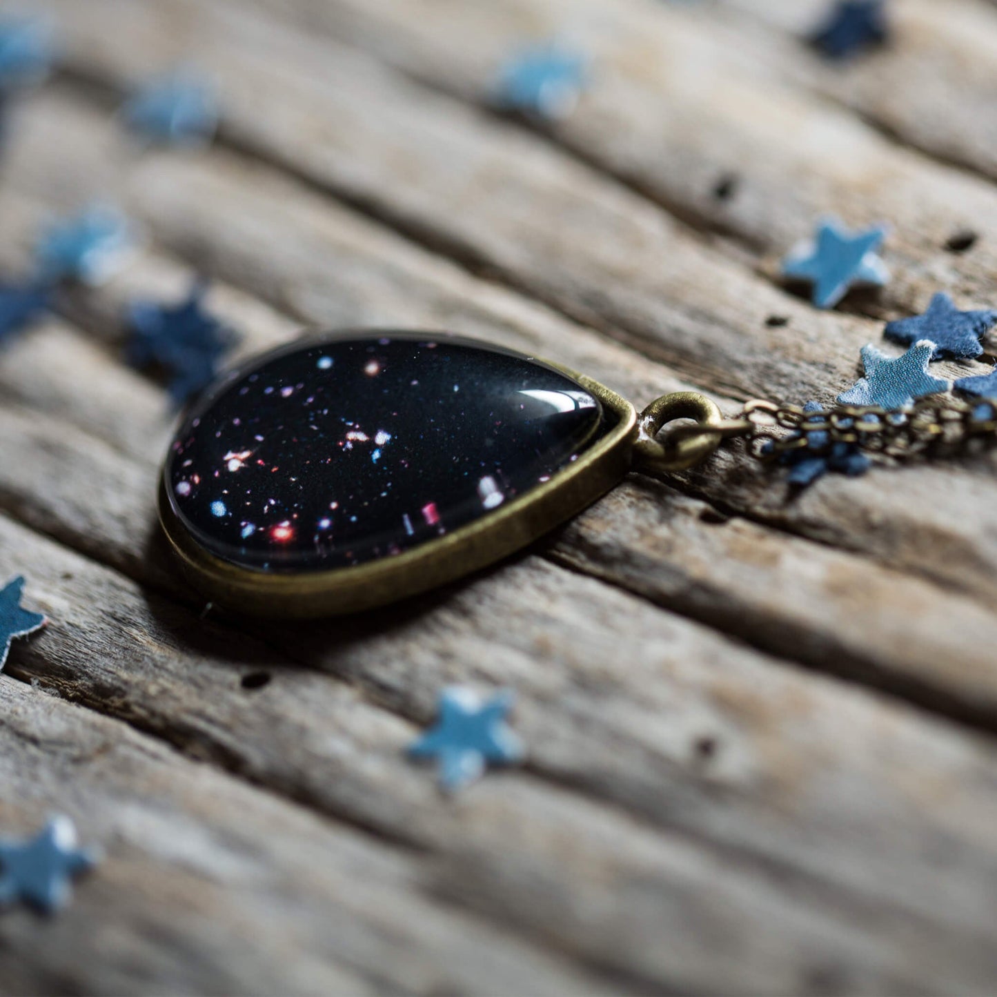 CLEARANCE – Hubble Drops in Cosmic Ocean Pendant Necklace – Teardrop Galaxy Jewelry