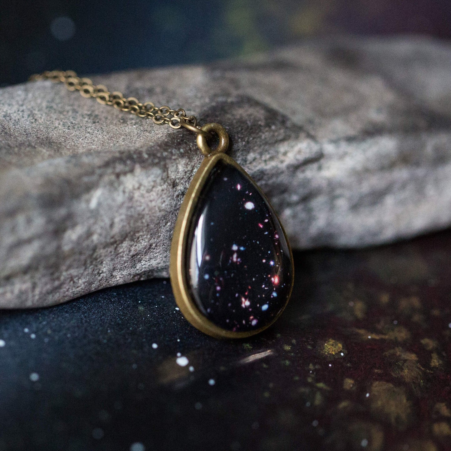 CLEARANCE – Hubble Drops in Cosmic Ocean Pendant Necklace – Teardrop Galaxy Jewelry