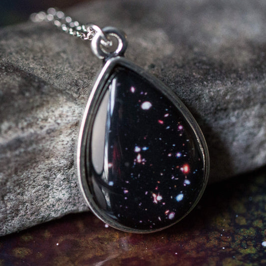 CLEARANCE – Hubble Drops in Cosmic Ocean Pendant Necklace – Teardrop Galaxy Jewelry