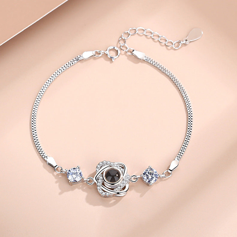 925 Silver Double Heart Projection Bracelet – Personalized Photo Jewelry for Women