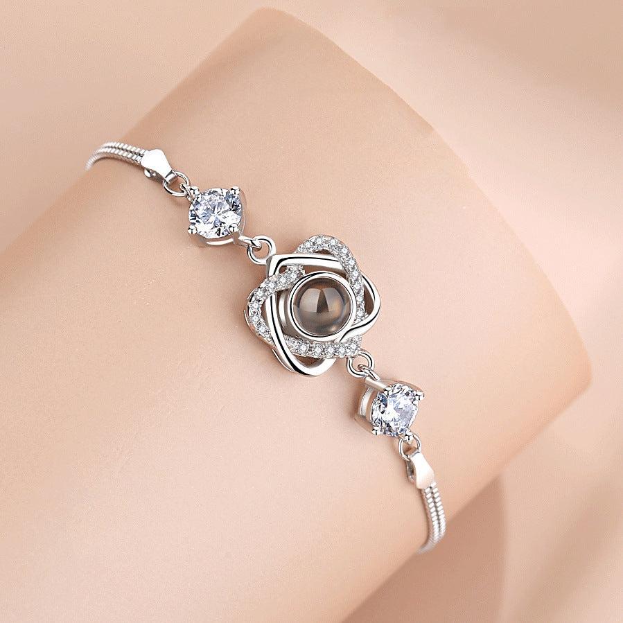925 Silver Double Heart Projection Bracelet – Personalized Photo Jewelry for Women