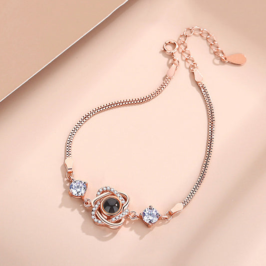 925 Silver Double Heart Projection Bracelet – Personalized Photo Jewelry for Women