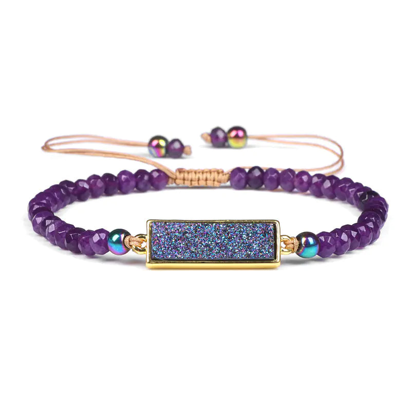 Natural Stone Woven Bracelet with Adjustable Rope