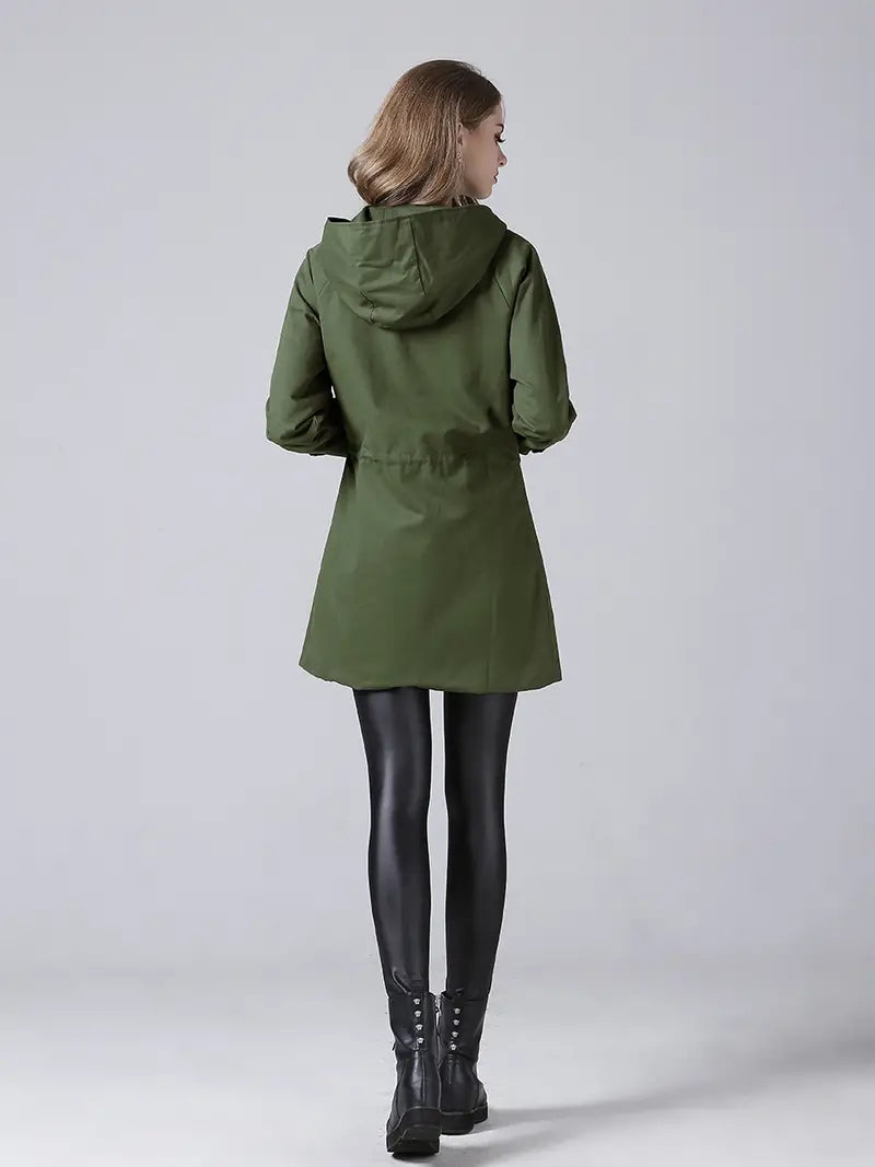 Casual Drawstring Hooded Windbreaker Jacket for Women