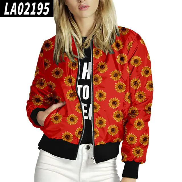 Floral Women’s Bomber Jacket – Lightweight Long Sleeve Spring Summer Coat