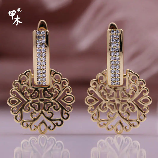 Geometric Hollow Rose Gold Zircon Earrings – Elegant Wholesale Jewelry for Women