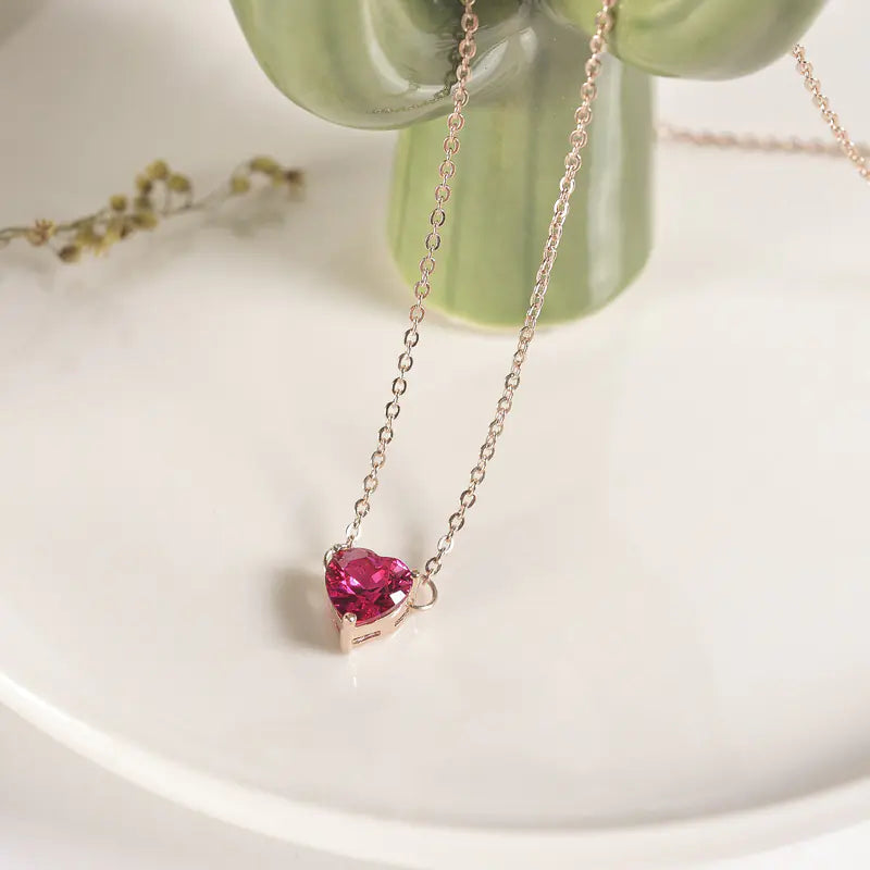 Rhinestone Heart Pendant Necklace for Women