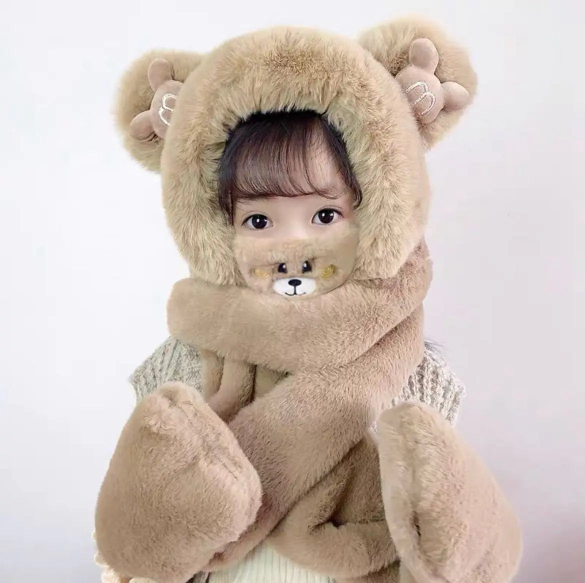 Children's One-Piece Hat with Scarf and Gloves Set