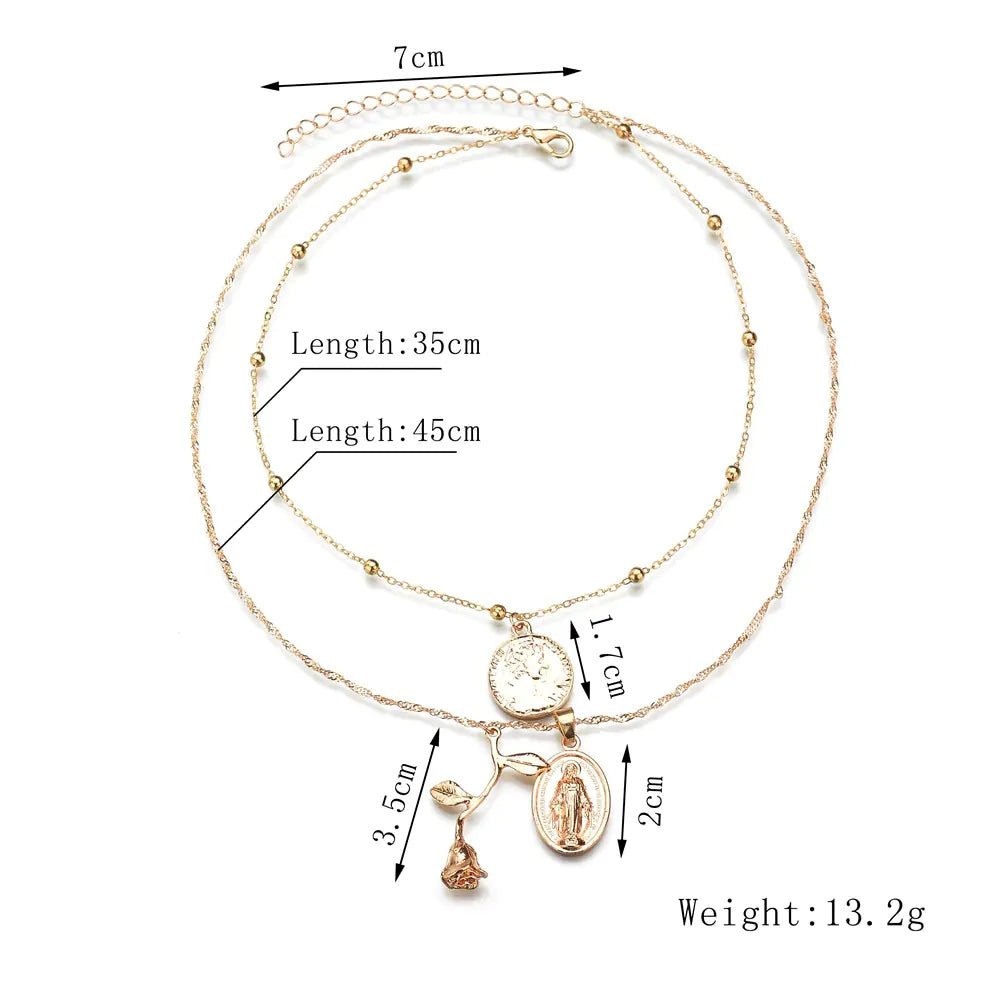 Vintage Geometric Rose Jesus Pendant Necklace for Women