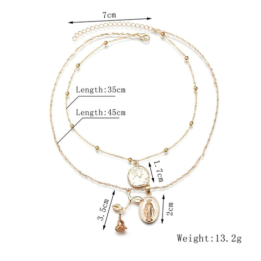 Vintage Geometric Rose Jesus Pendant Necklace for Women