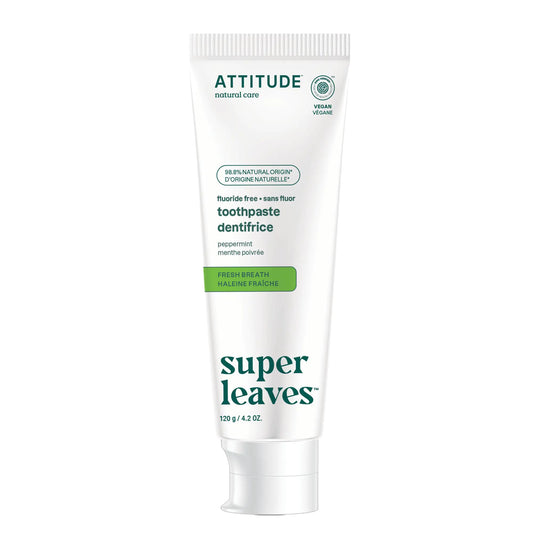 ATTITUDE Fluoride-Free Toothpaste Plant- and Mineral-Based Ingredients Vegan Cruelty-Free and Sugar-Free Fresh Breath Peppermint 4.2 Oz