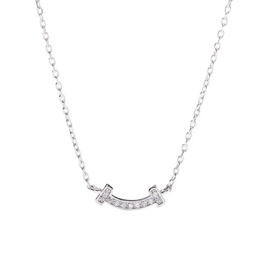 S925 Silver Minimalist Smile Face Necklace for Women