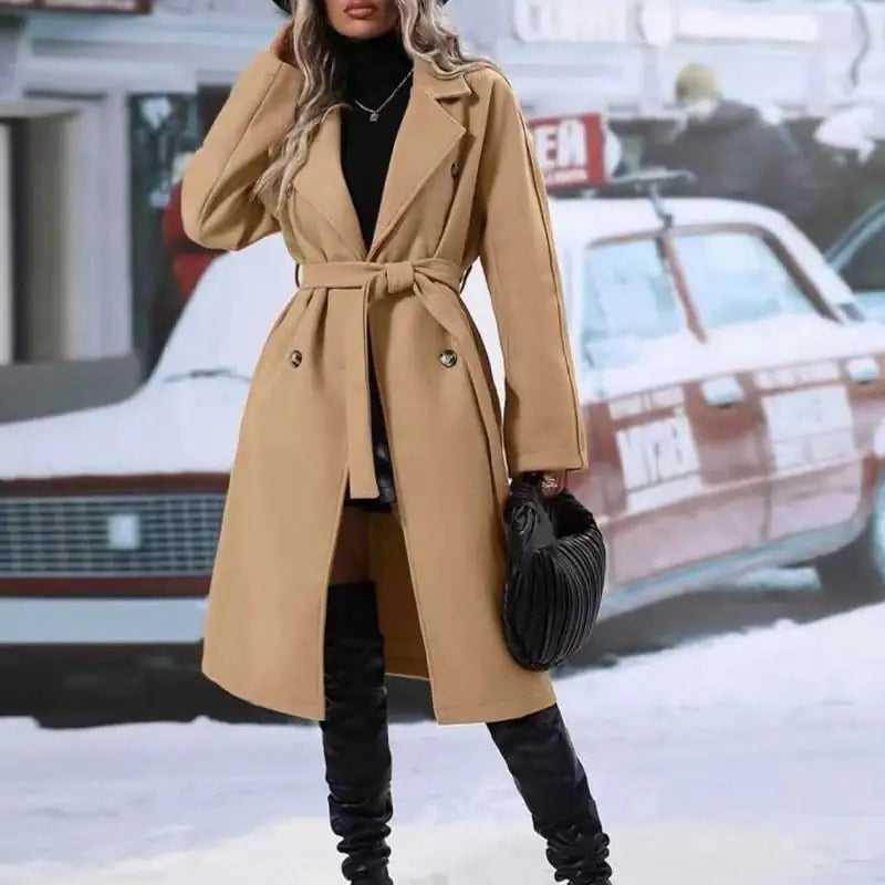 Women's Thick Lace-up Double-breasted Trench Coat