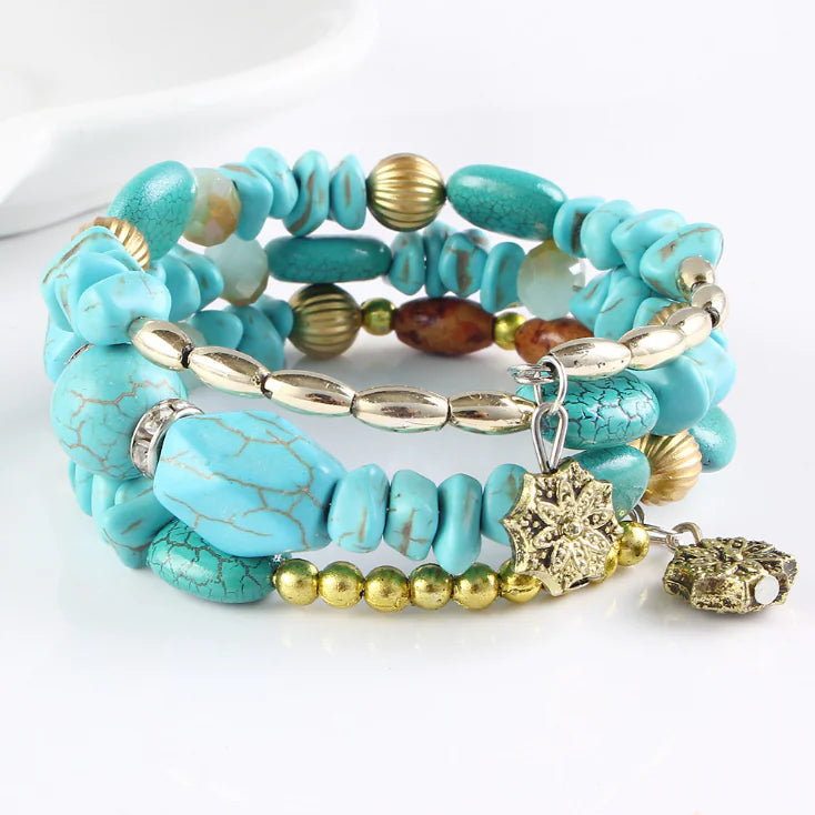Vintage Ethnic Style Natural Stone Wire Beaded Bracelet