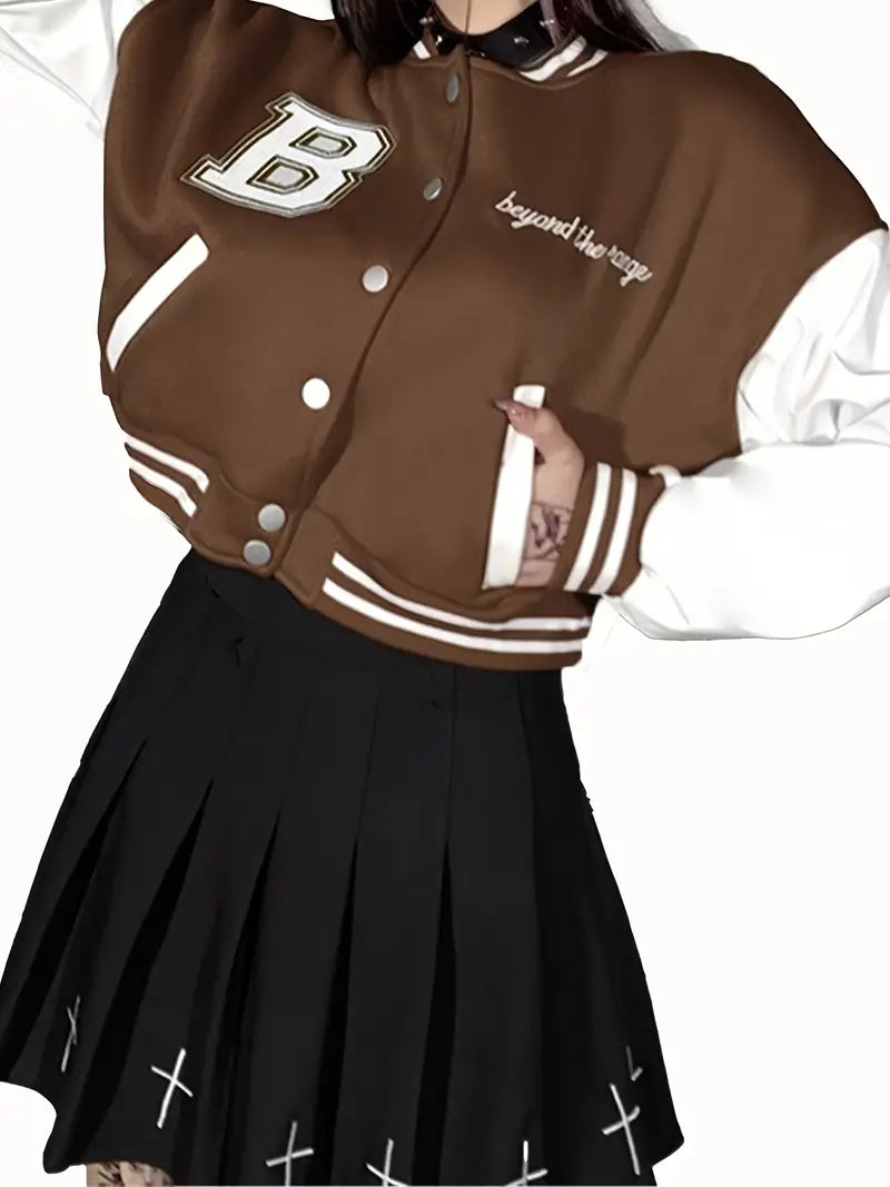Cropped Vintage Women's Varsity Baseball Bomber Jacket