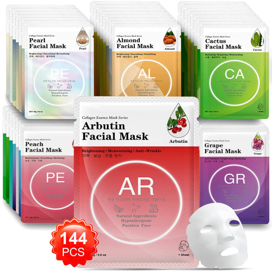 VESPRO 144 Pack Spa Facial Masks – Hydrating Collagen & Natural Skincare