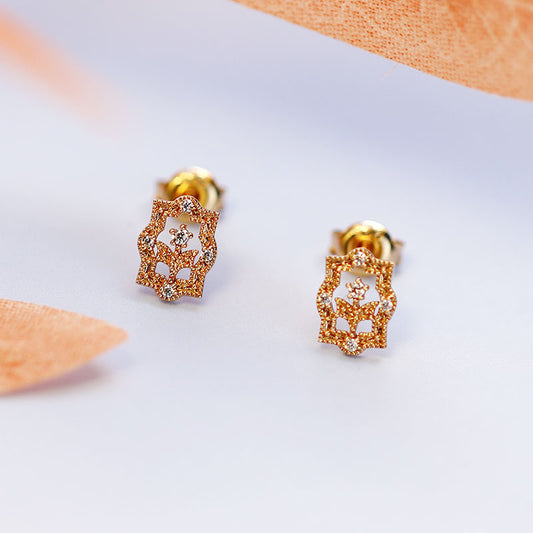 European Style Retro Flower Earrings – Rose Gold with Sparkling Zircon Crystals