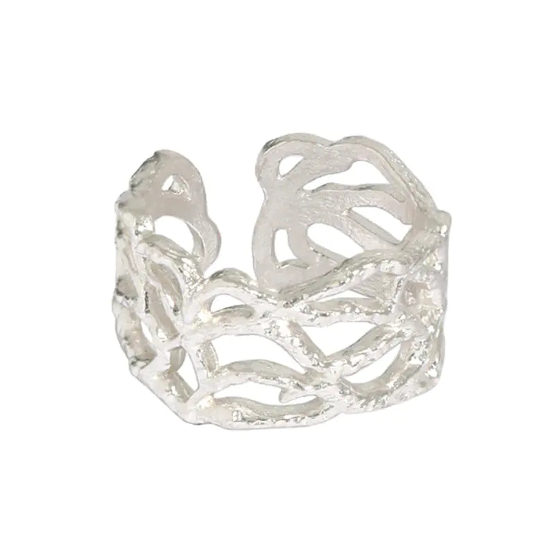 French Textured Ring Set with Korean Style Open Ring