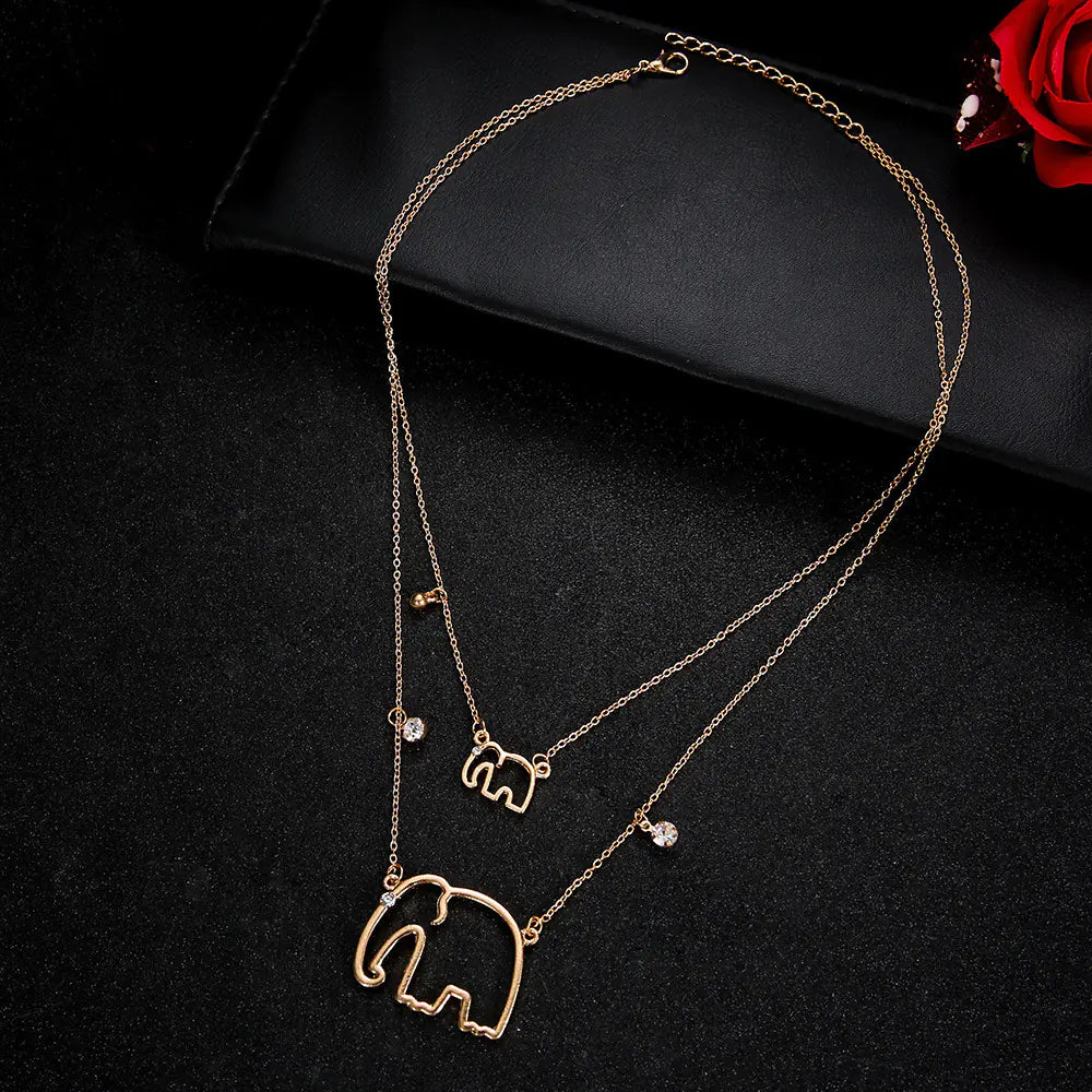 Vintage Gold Layered Elephant Necklace for Women