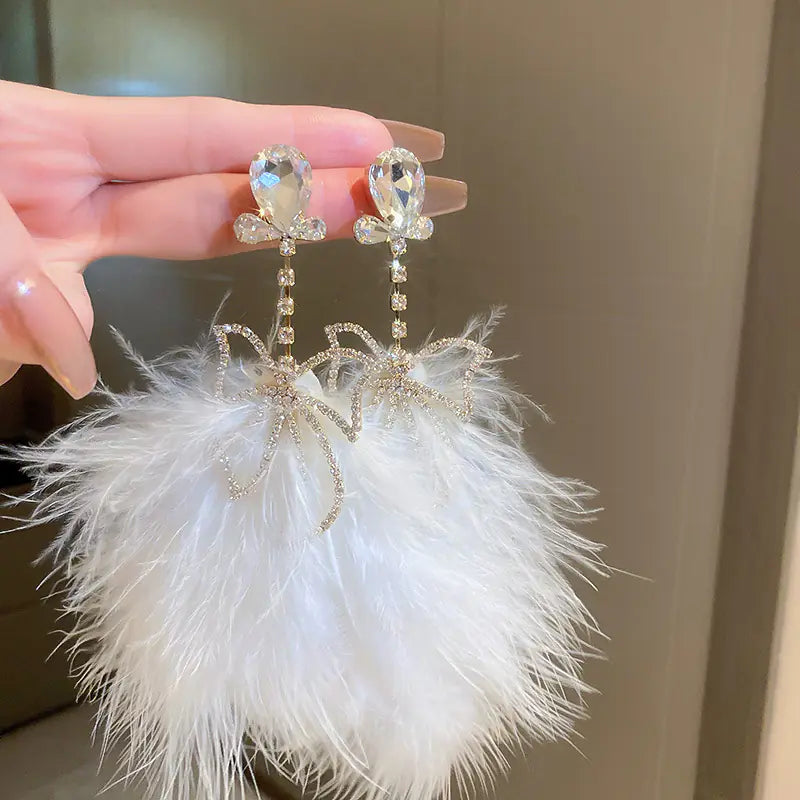 Asymmetrical Silver Needle Feather Butterfly Earrings