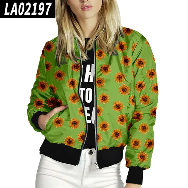 Floral Women’s Bomber Jacket – Lightweight Long Sleeve Spring Summer Coat