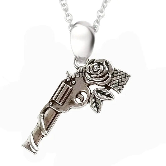 Simple Rose Revolver Punk Pendant Necklace for Women