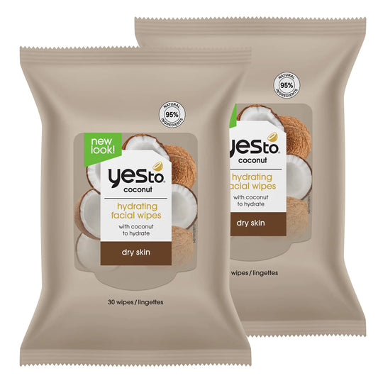 Yes To Face Wipes for Women and Men Restoring Facial Cleansing Wipes for use as a Make Up Remover Cleaning Soothing Coconut (Pack of 2)