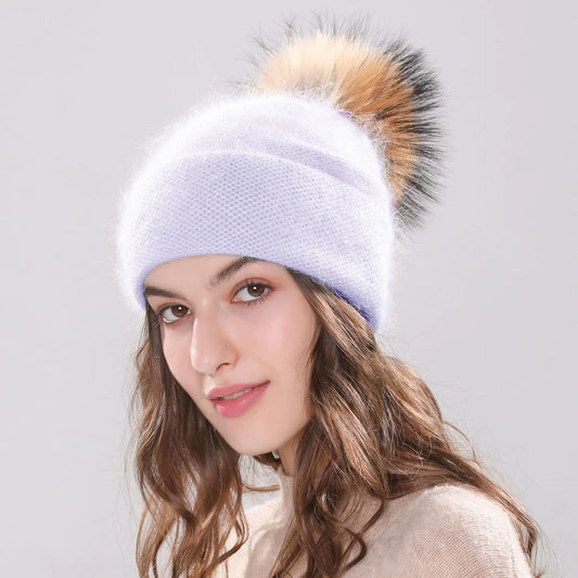 50% Angora Rabbit Wool Knit Hat for Women (Winter)