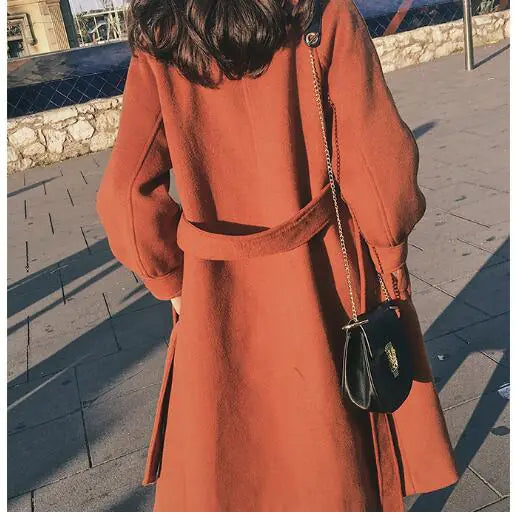Women's Thick Wool Blend Trench Coat - Mid-Length
