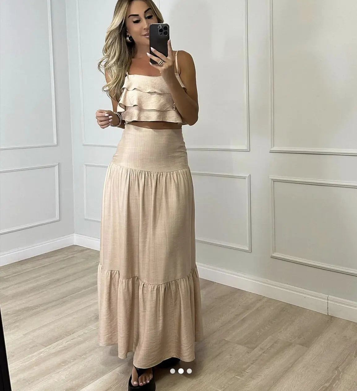2025 Spring Summer Fashion Set with Ruffle Hem Dress