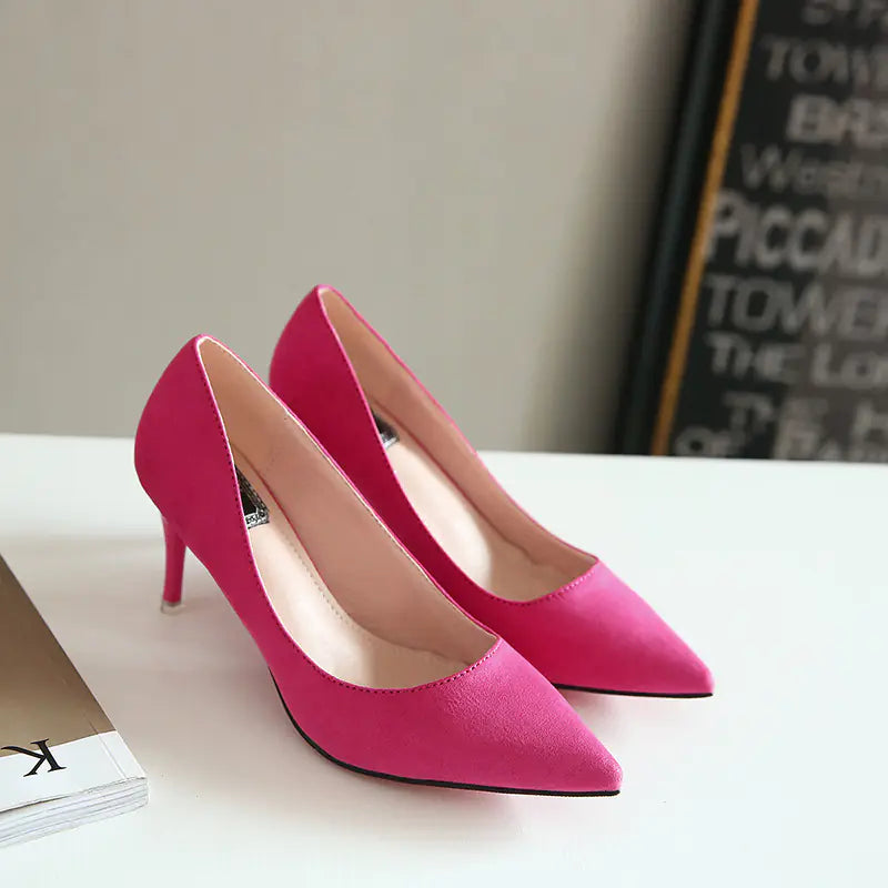 Stylish Low-Cut Suede Women's High Heels, Pointed Toe