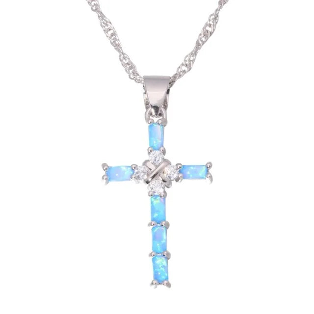 Opal Cross Pendant Necklace for Women