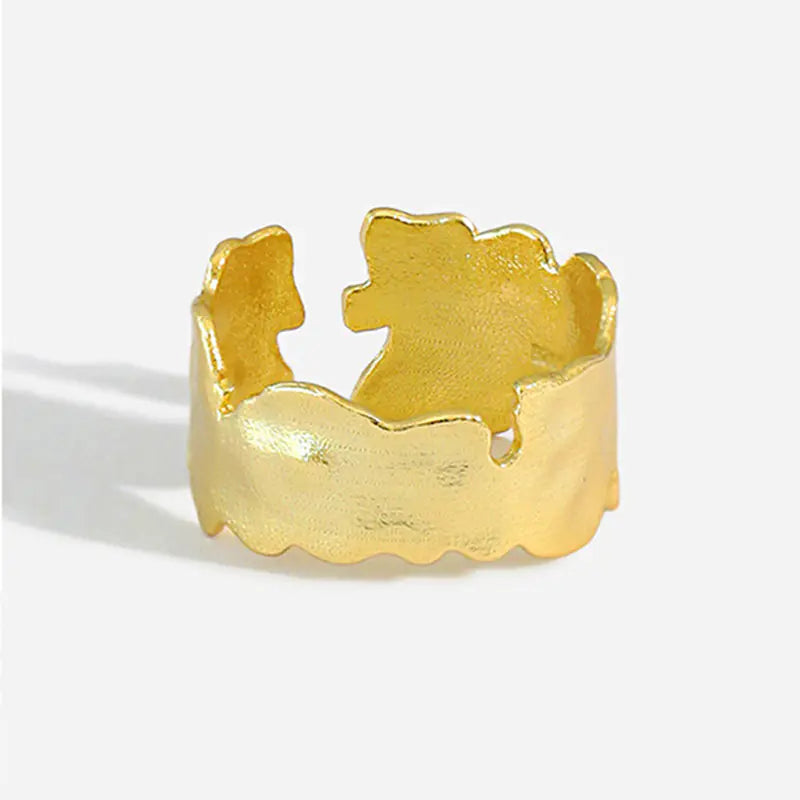 French Textured Ring Set with Korean Style Open Ring