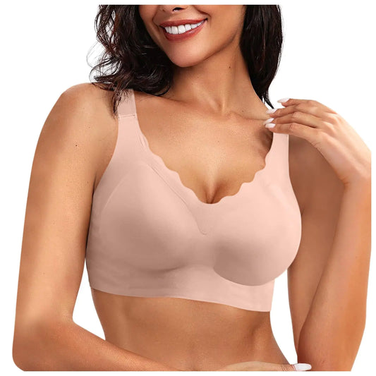 Bralettes for Women Womens Seamless Bras No Underwire Wireless Push Up Bras Scalloped Full Coverage Comfort Everyday Bra Birthday Gifts for Women A12BeigeXXL