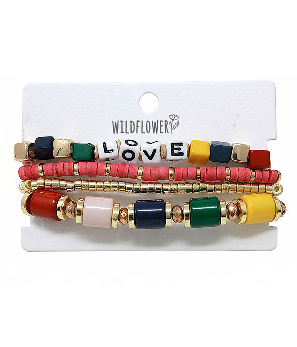 MULTI BEAD MIX 4 STRETCH BRACELET SET - LOVE-0