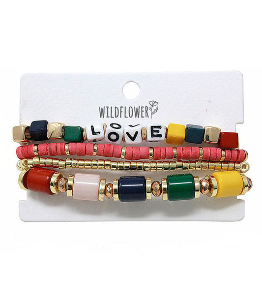 MULTI BEAD MIX 4 STRETCH BRACELET SET - LOVE-0