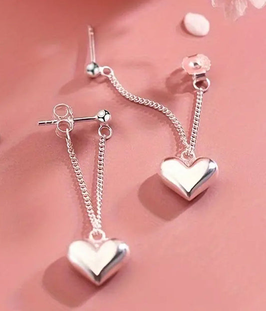 PUFFY HEART CHAIN DROP EARRING-0