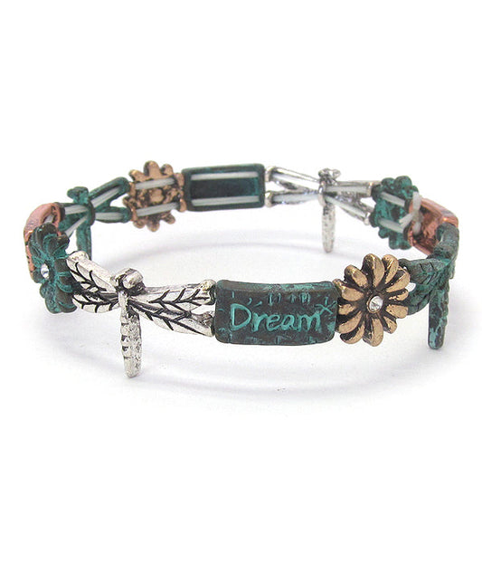 VINTAGE METAL DRAGONFLY STRETCH BRACELET-0