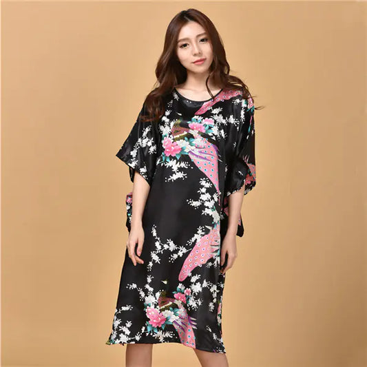 Plus Size Peacock Print Summer Nightgown for Women