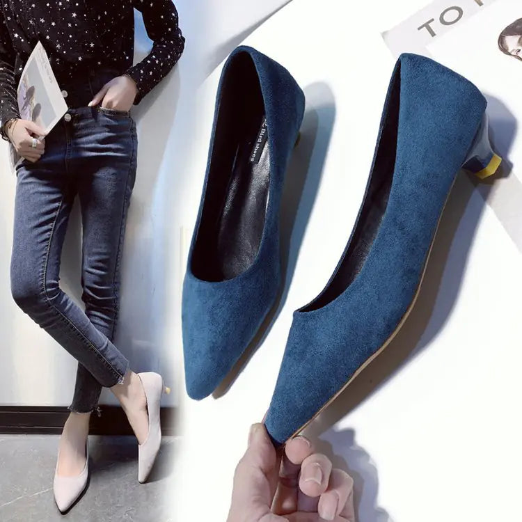 Comfortable Suede Pointed Toe High Heels for Work