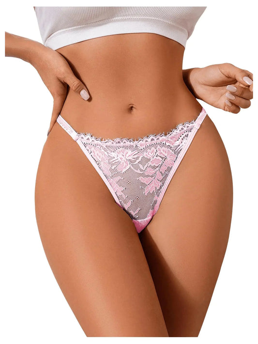 Milumia Women Cheeky Sexy Lace Thongs Panties Low Rise G-String Underwear Light Pink Small