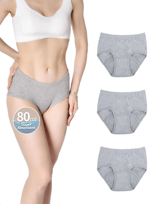 80ml Heavy Flow Absorbent Incontinence Underwear for Women Washable Leakproof Panties Underwear for Bladder Leakage Protection 3Pack